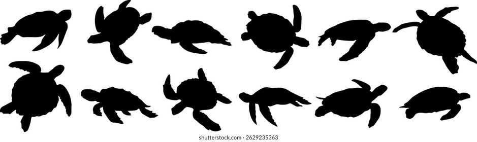Turtle silhouettes, perfect for logos, tattoos, sticker designs