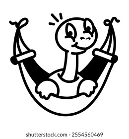 Turtle sitting in a hammock, hand drawn icon 

