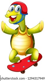 Turtle skateboarding on white background illustration