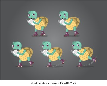 Turtle skating reading book animations cartoon vector