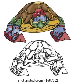 Turtle Skiing Mascot. Great for t-shirt designs, school mascot logo and any other design work. Ready for vinyl cutting.