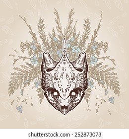 Turtle skull on a flower background. Contains transparent objects