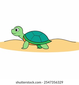 A turtle slowly crossing a sandy beach.