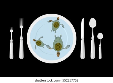 Turtle soup. Delicatessen food. Cutlery. Table etiquette. Forks, spoons and knives
