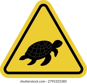 Turtle. Turtle spawning areas. Yellow warning triangle sign.