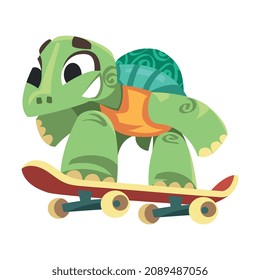 Turtle in Sportswear Riding Skateboard Doing Sport Vector Illustration