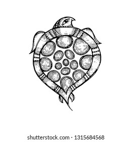 Turtle. A squad of reptiles. Vector illustration. A symbol of longevity and endurance. Tattoo or print on Souvenirs, fabric. Decorative stylized pattern. Coloring.
