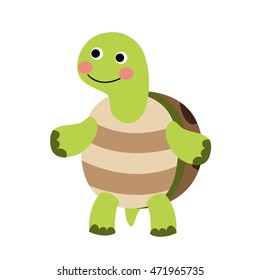 Turtle standing on two legs animal cartoon character isolated on white background.