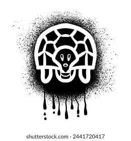 Turtle stencil graffiti drawn with black spray paint