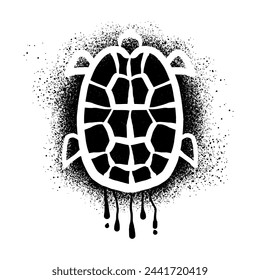 Turtle stencil graffiti drawn with black spray paint