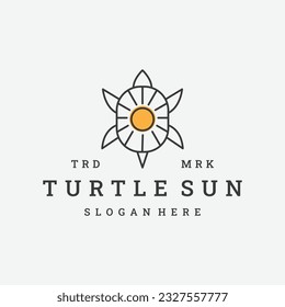 Turtle sun logo vector icon illustration hipster vintage retro .