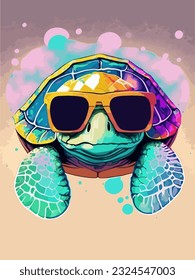 tortuga en gafas de sol, ilustración de verano de arte