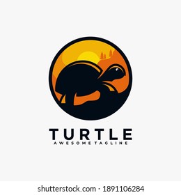 Turtle sunset illustration logo design vector