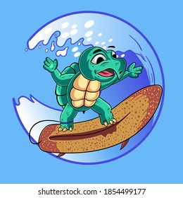 turtle surfing vector illustration isolated
