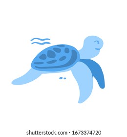 Turtle sweet sea animal in flat style isolated on white background. Vector cool ocean simple animal illustration for nursery t shirt, kids apparel, party and baby shower invitation. Save ocean poster.