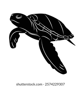 turtle swimming black silhouette vector