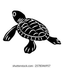 turtle swimming black silhouette vector