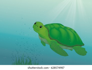 Turtle swimming in the ocean. Vector illustration, layered for easy editing