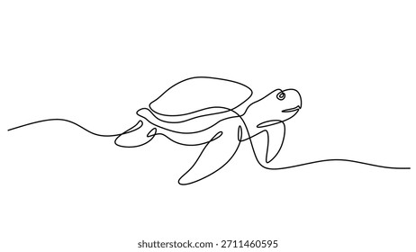 Tartaruga nadando em um desenho de linha, um logotipo minimalista para a vida selvagem aquática. Ilustração vetorial isolada sobre fundo branco.