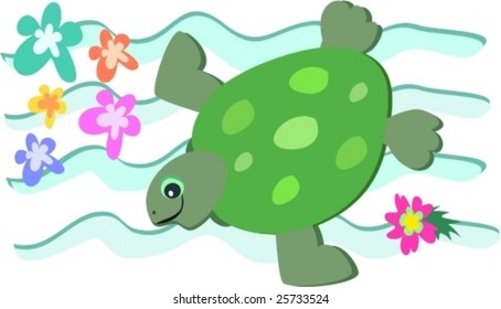 Turtle Swimming Retro Style Vector