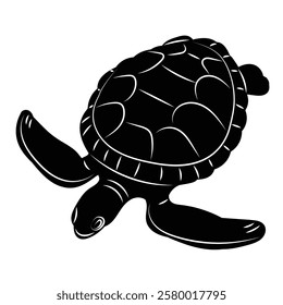 turtle swimming silhouette on white background vector