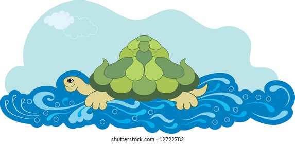 Turtle Swimming & splashing water.