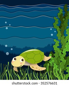Turtle swimming under the ocean illustration
