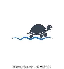 Turtle Swimming Waves Icon Isolated On White Background