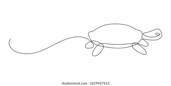 Turtle swims. Continuous line drawing.