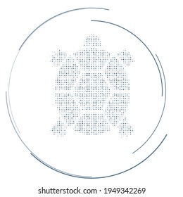 The turtle symbol filled with dark blue dots. Pointillism style. Vector illustration on white background
