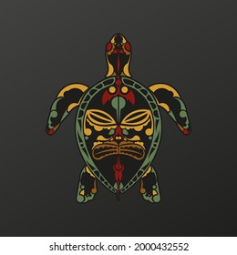Turtle tattoo in baroque color. The muzzle of an animal from the patterns of ancient tribes. Isolated. Vector illustration