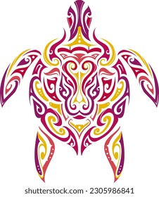Turtle tattoo design in Polynesian style. Ox head hidden inside