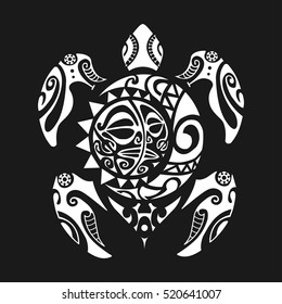 Turtle tattoo in Maori style on a black background. Vector illustration EPS10