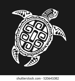 Turtle tattoo in Maori style on a black background. Vector illustration EPS10