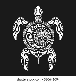 Turtle tattoo in Maori style on a black background. Vector illustration EPS10