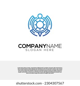Turtle and techno logo creative icon vector design. Logo design inspiration