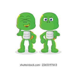 the turtle thumbs up and thumbs down. cartoon mascot vector