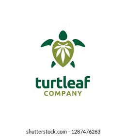 Turtle Tortoise with Cannabis Hemp  Leaf for Marijuana CBD Extract logo design