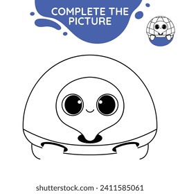 turtle tortoise complete the picture incomplate line drawing activity cute outline illustration suitable for coloring books page for children black white educational printable preschool