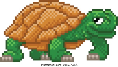 Turtle or tortoise dog 8 bit pixel art pet animal retro arcade video game cartoon character sprite