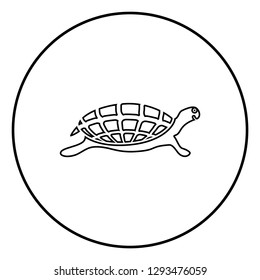 Turtle tortoise icon black color outline vector illustration flat style simple image in circle round