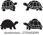Turtle and Tortoise Silhouette Vector Icon Set – 4 Black and White Reptile Illustrations for Logos and Design