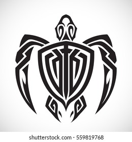Turtle in a tribal on a white background.