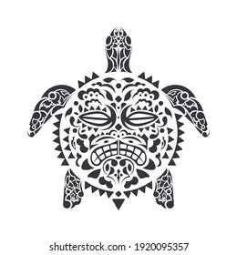 Turtle in Tribal Polynesian tattoo style. Turtle shell mask. Maori and Polynesian culture pattern. Handmade. Vector illustration.