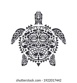 Turtle in Tribal Polynesian tattoo style. Turtle shell mask. Maori and Polynesian culture pattern. Isolated. Vector illustration.