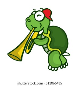 Turtle with trumpet funny cartoon