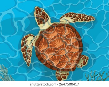 Turtle underwater in the tropical ocean