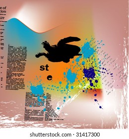 Turtle underwater,grunge vector illustration