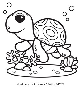 Turtle vector cartoon. Coloring book for kids