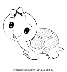 turtle vector coloring page for kids